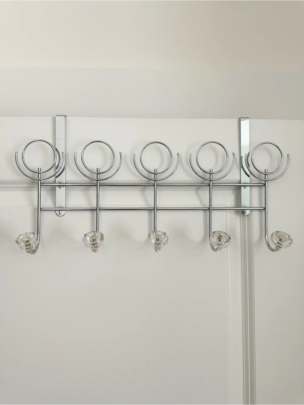 Over the Door Hanging Rack with 5 Faux Crystal Knobs Hooks